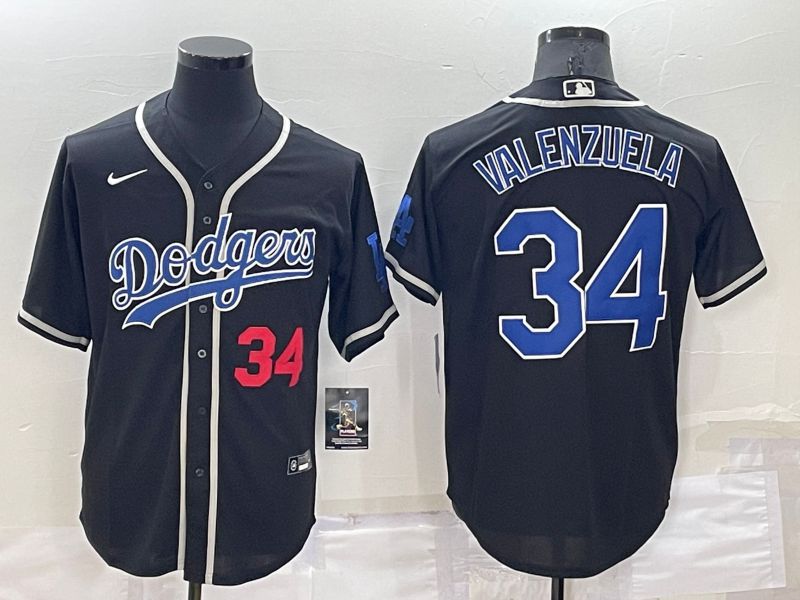 Men Los Angeles Dodgers 34 Valenzuela Black Throwback 2022 MLB Jersey